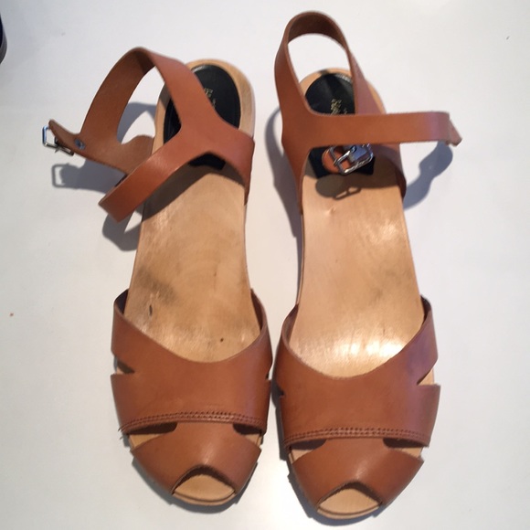 Swedish Hasbeens Suzanne Leather Wooden Sandals 41 - Picture 5 of 9